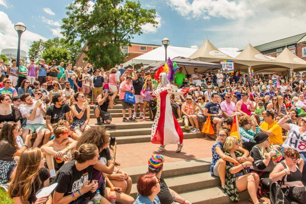 drag queen interacting with audience along carroll creek