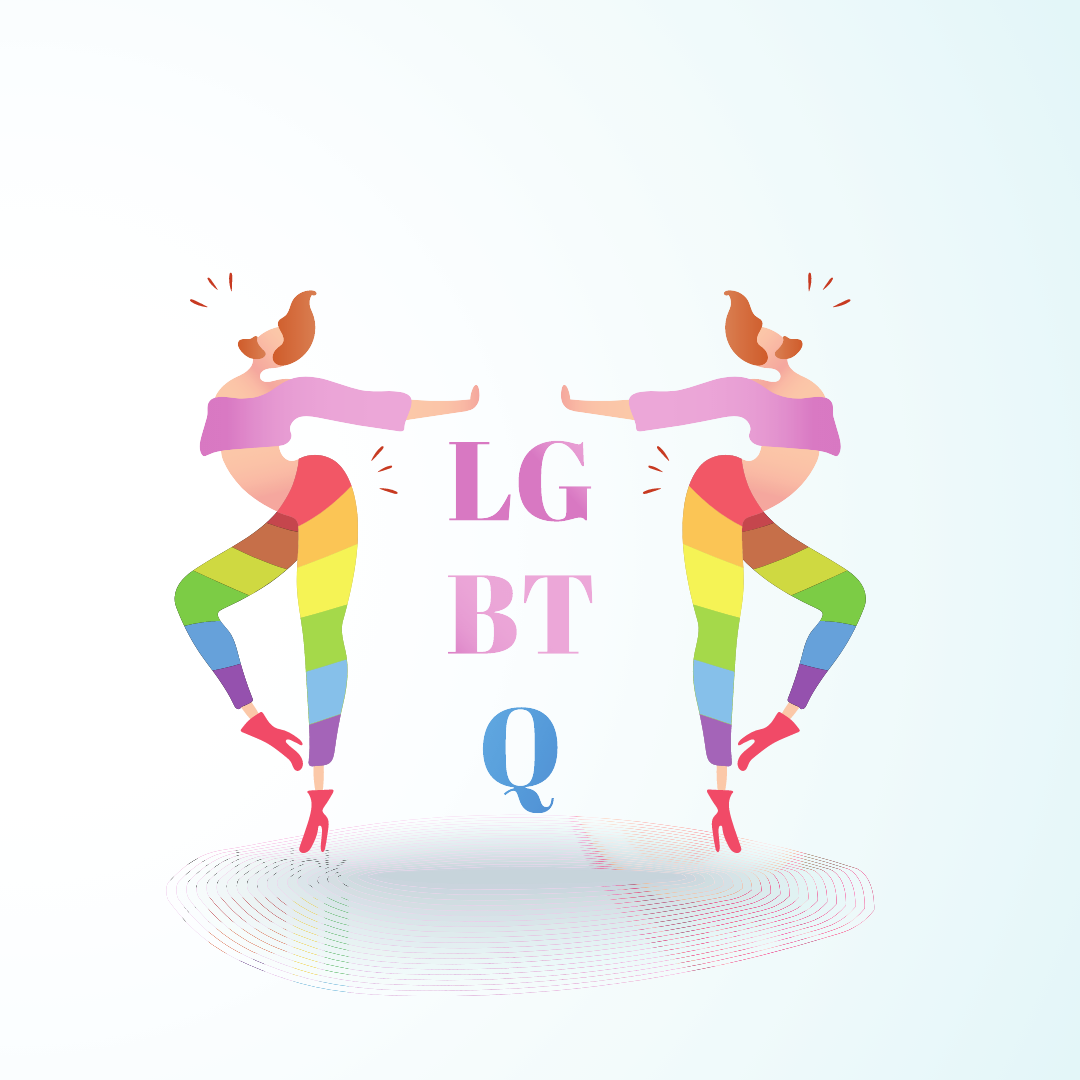 cartoon of two men in rainbow pants dancing